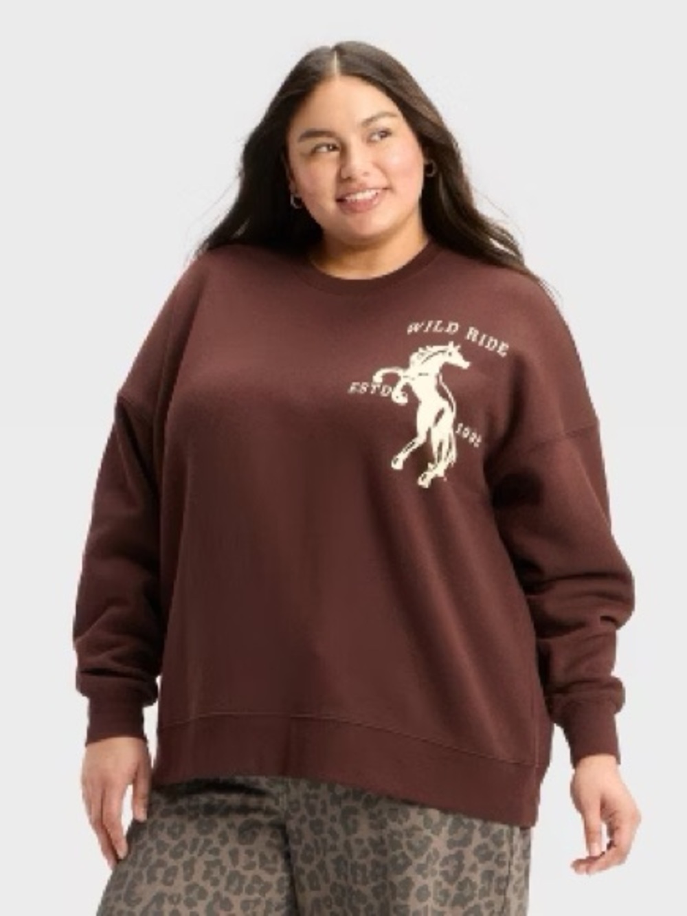 Wild Fable Brown Western Horse Graphic Crewneck Sweatshirt XS